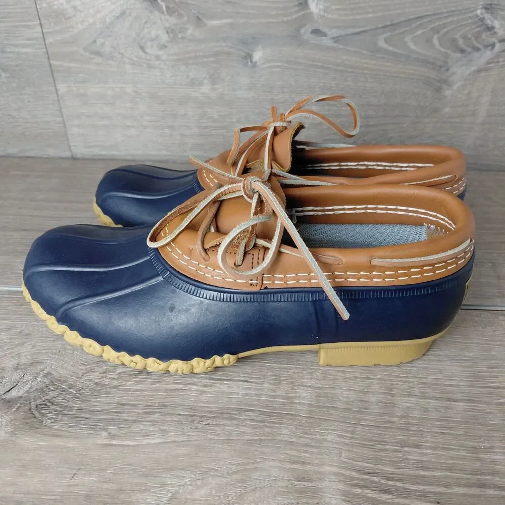 LL Bean Boots Mens 9 Low Moc Rubber Leather Waterproof Duck Shoes Maine USA VTG